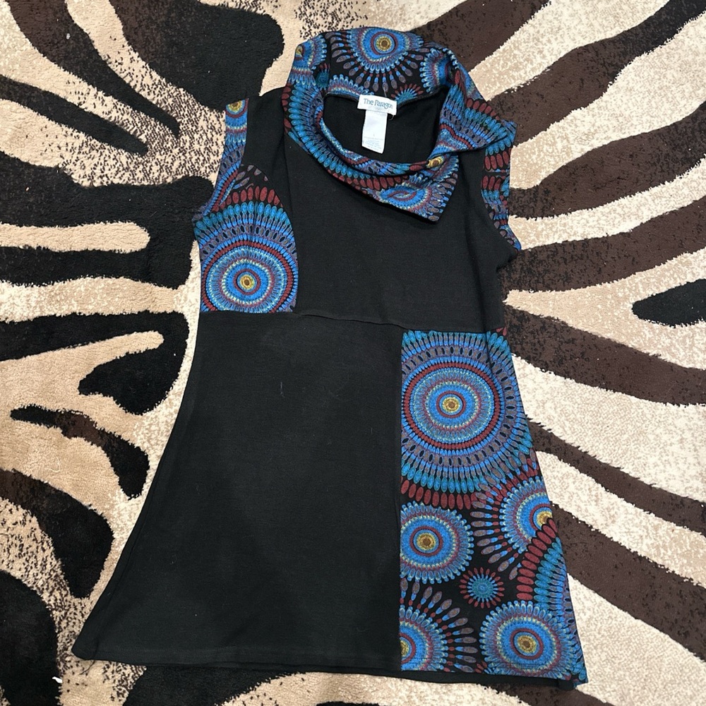 PARAGON Black and Blue Patterned Mini Dress